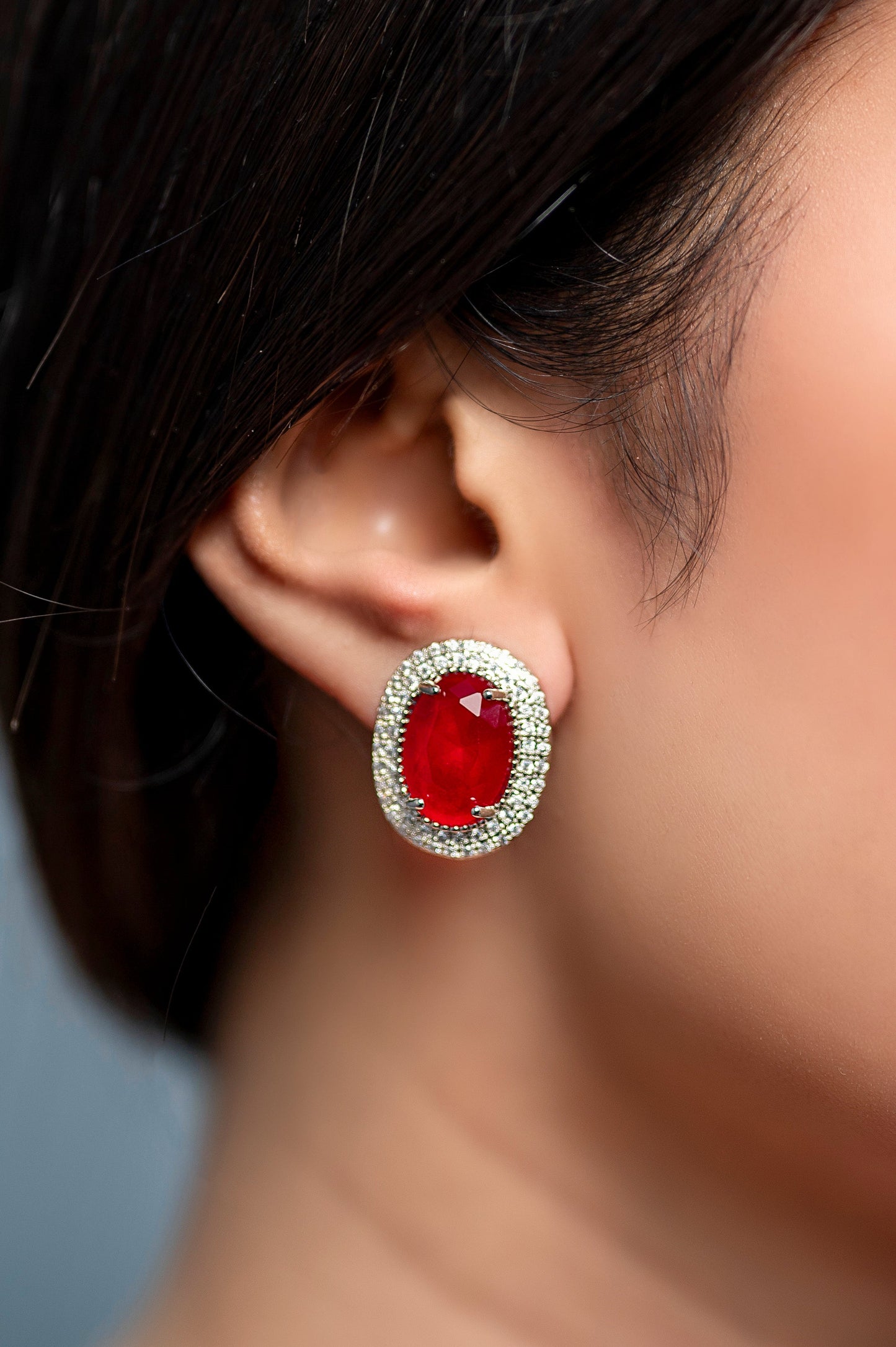 Ruby Halo Studs