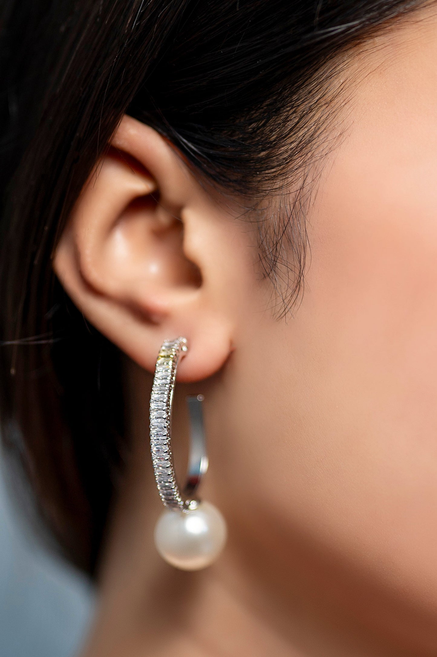 Pearl Crystal Hoop Earrings